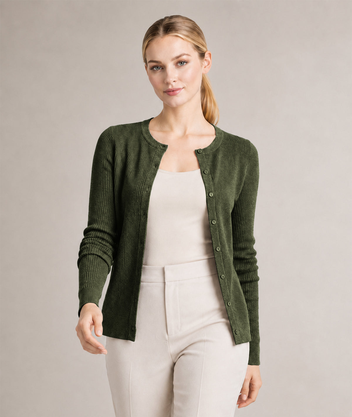 Women’s Soft-Knit Ribbed Button-Down Cardigan Sweater