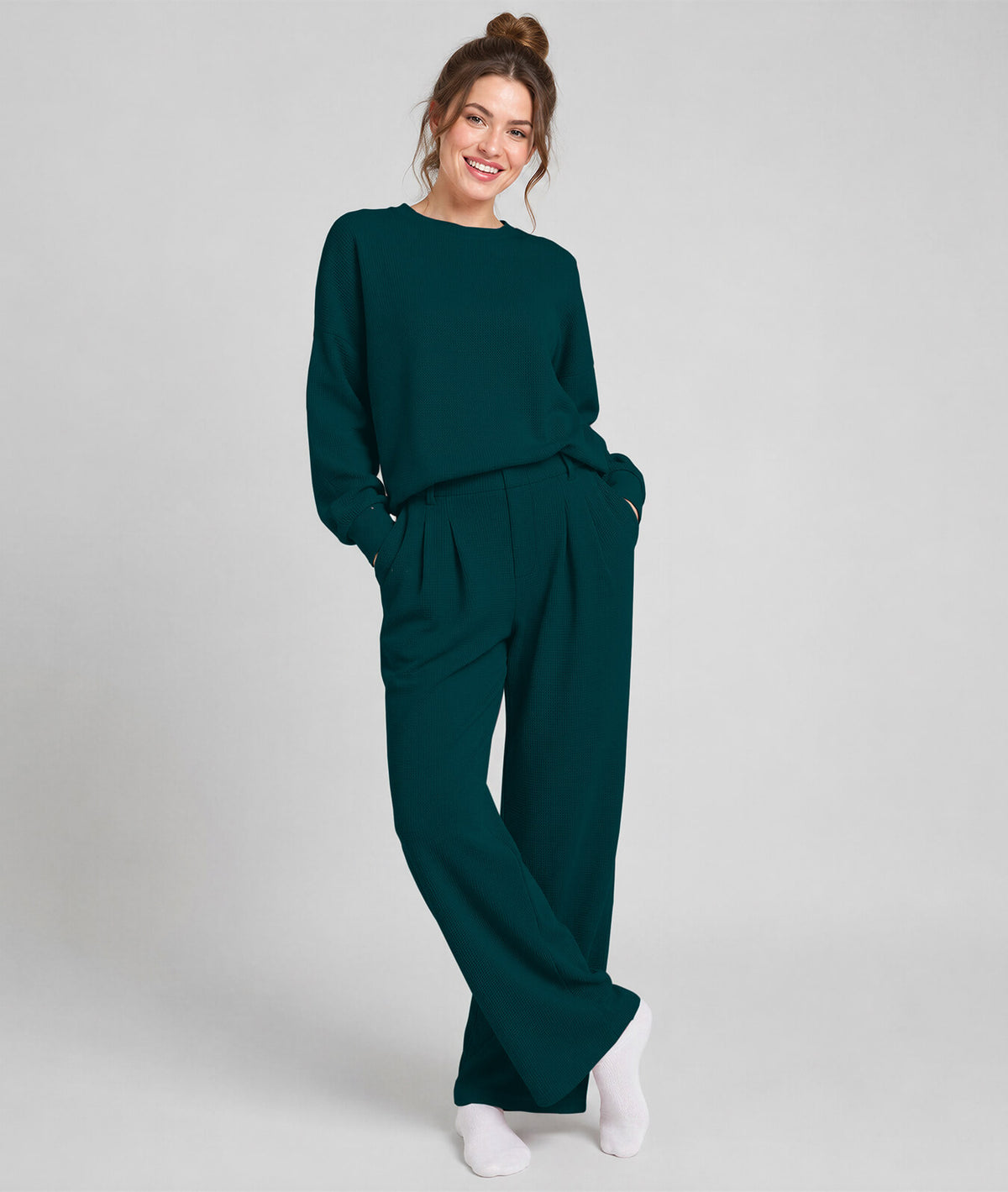 Waffle Knit Stretch Pants – Soft 2-Way Stretch Comfort Lounge Pant
