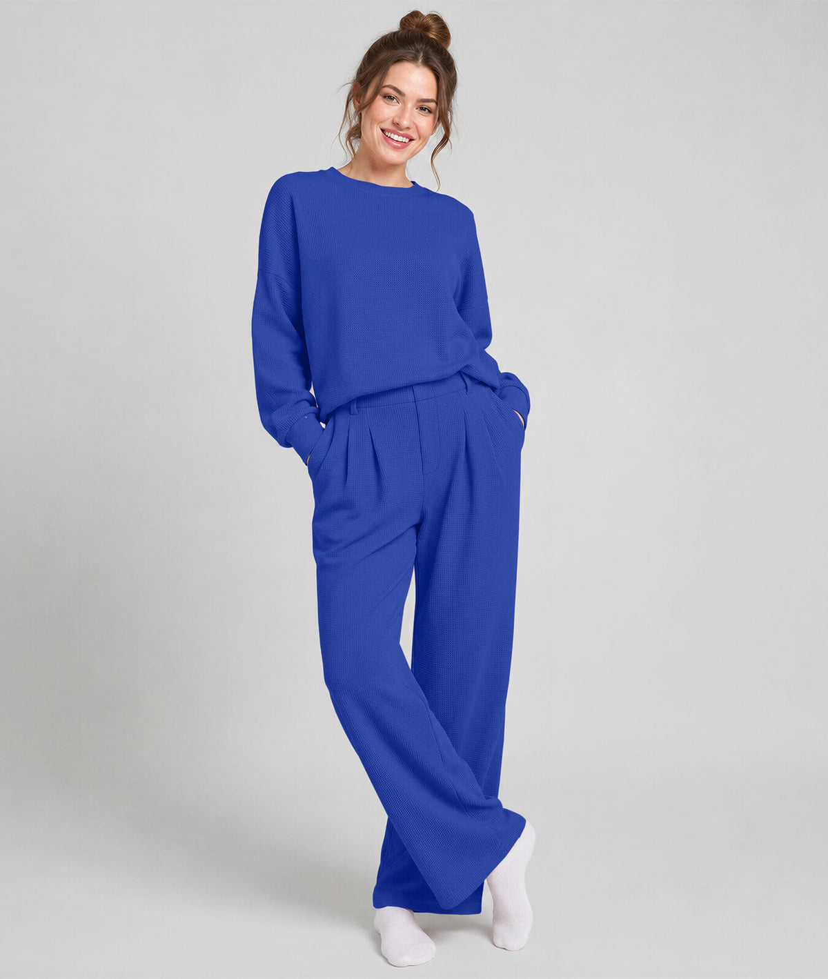 Waffle Knit Stretch Pants – Soft 2-Way Stretch Comfort Lounge Pant