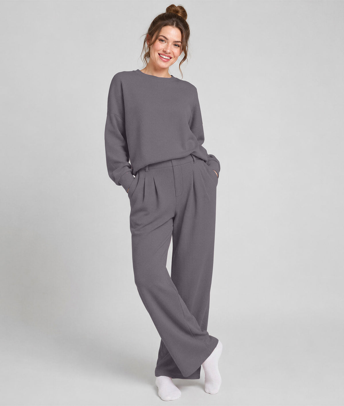 Waffle Knit Stretch Pants – Soft 2-Way Stretch Comfort Lounge Pant