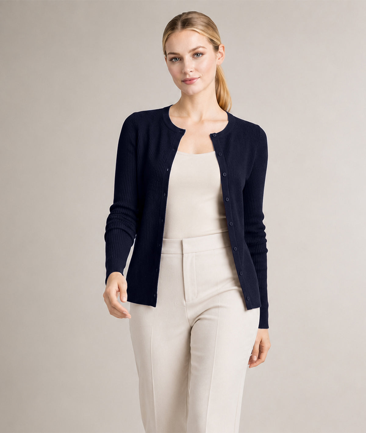 Women’s Soft-Knit Ribbed Button-Down Cardigan Sweater
