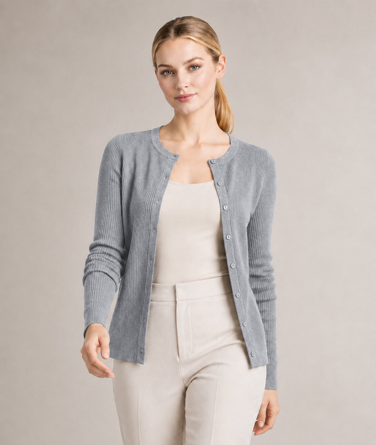 Women’s Soft-Knit Ribbed Button-Down Cardigan Sweater
