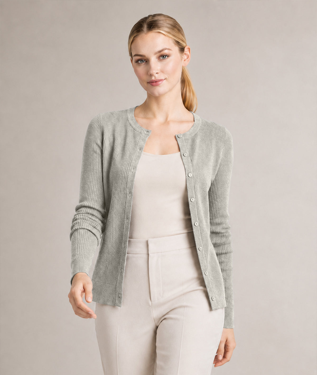 Women’s Soft-Knit Ribbed Button-Down Cardigan Sweater