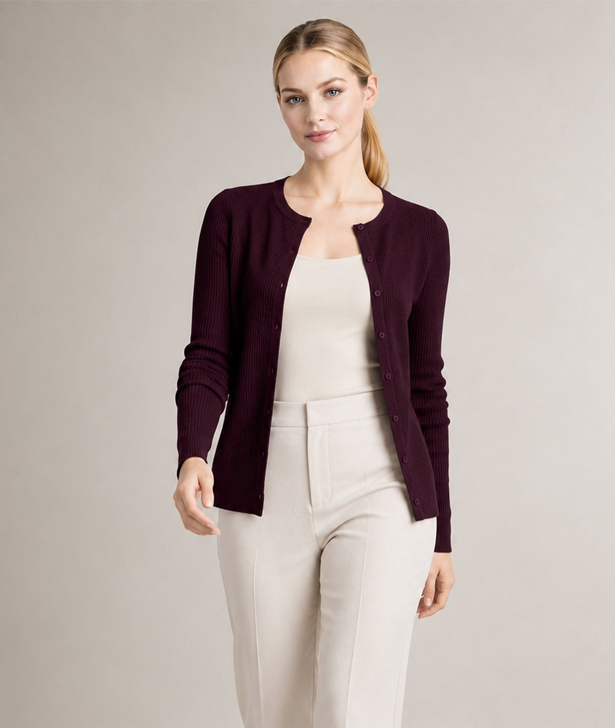 Women’s Soft-Knit Ribbed Button-Down Cardigan Sweater