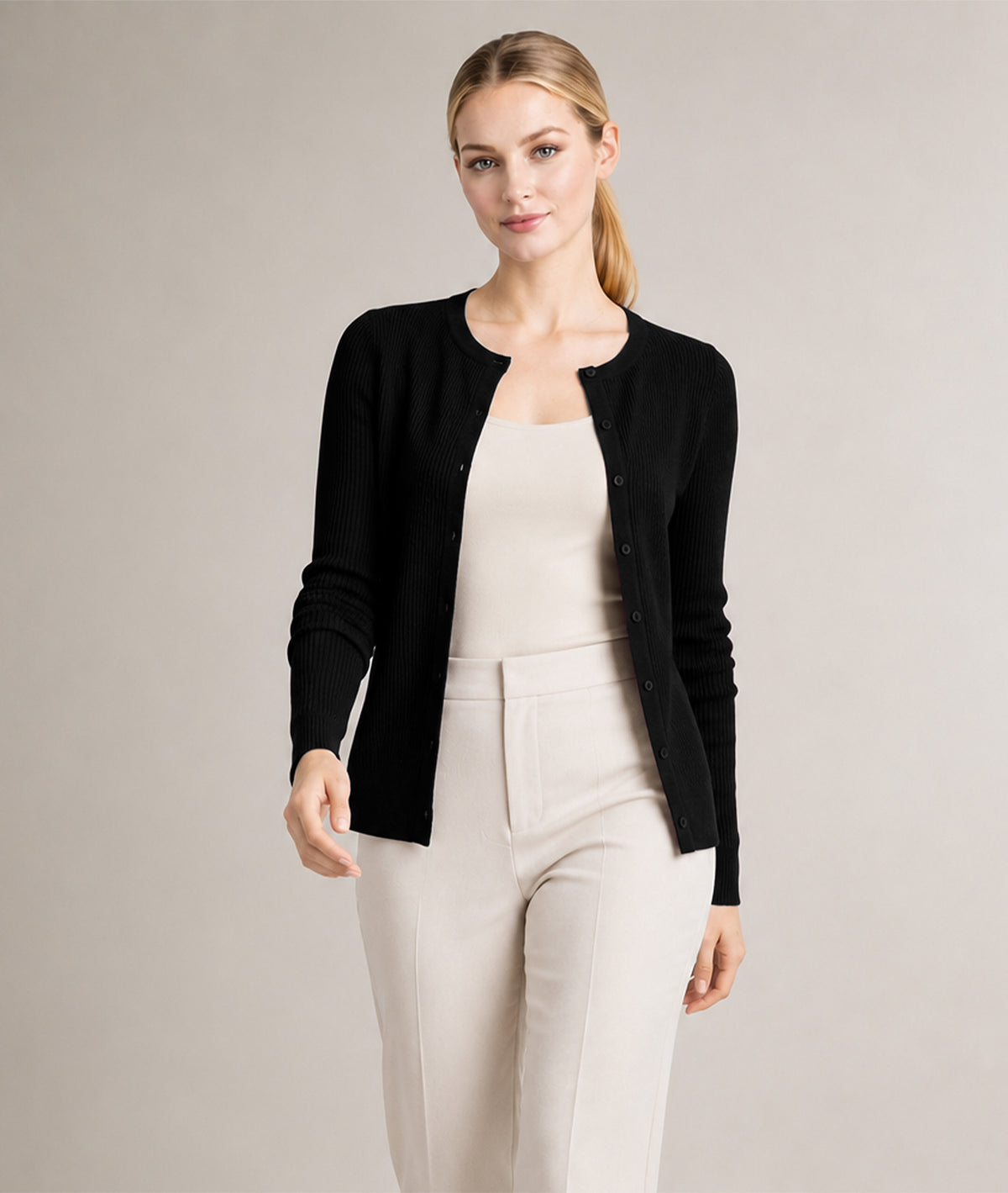 Women’s Soft-Knit Ribbed Button-Down Cardigan Sweater