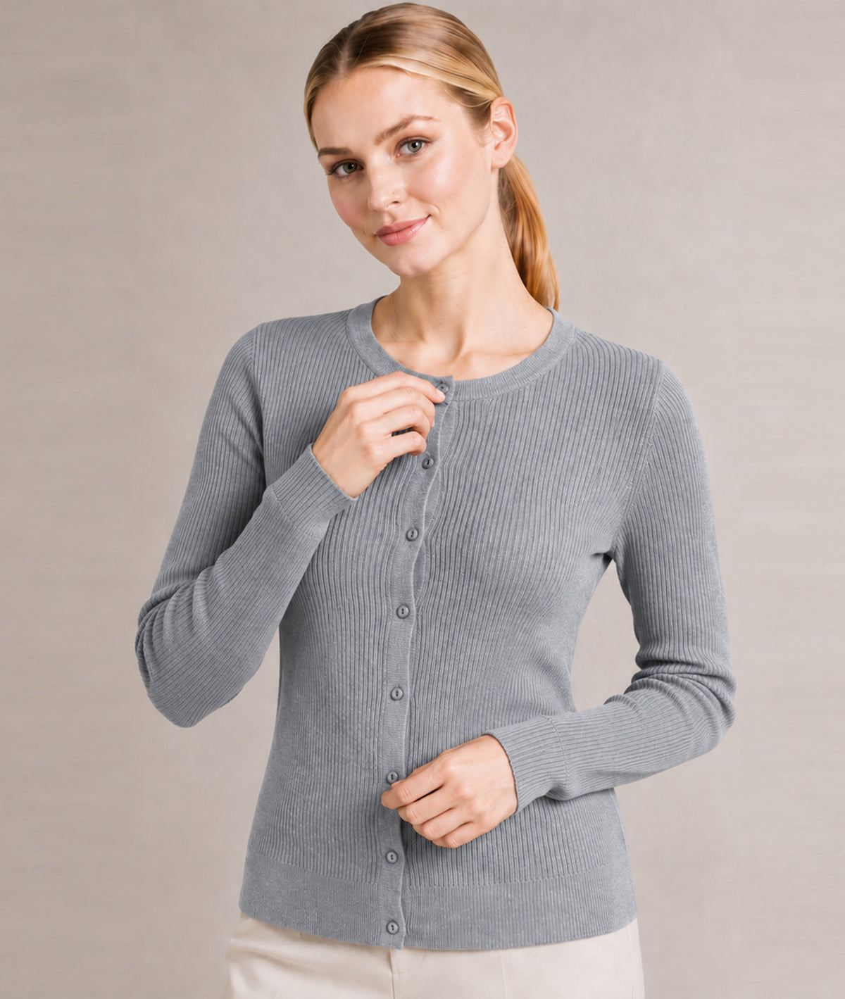 Women’s Soft-Knit Ribbed Button-Down Cardigan Sweater