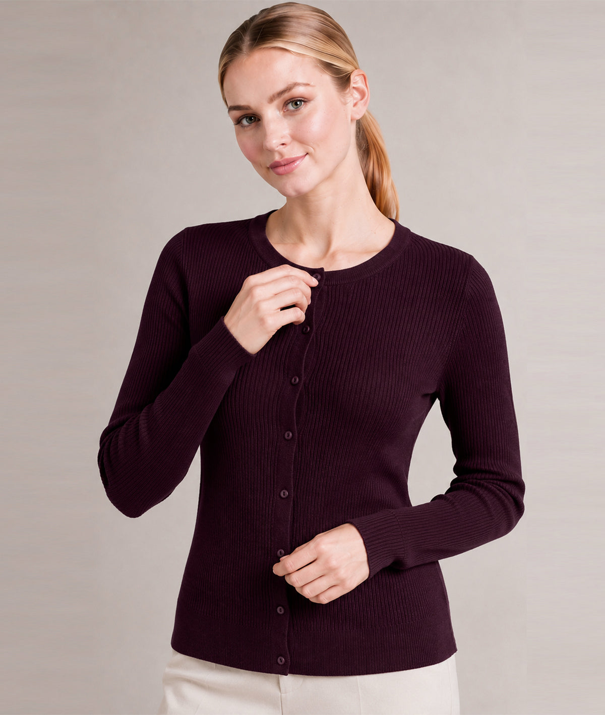 Women’s Soft-Knit Ribbed Button-Down Cardigan Sweater