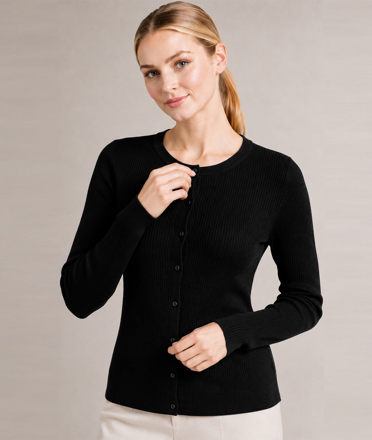 Women’s Soft-Knit Ribbed Button-Down Cardigan Sweater