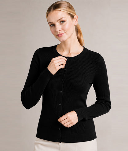 Women’s Soft-Knit Ribbed Button-Down Cardigan Sweater