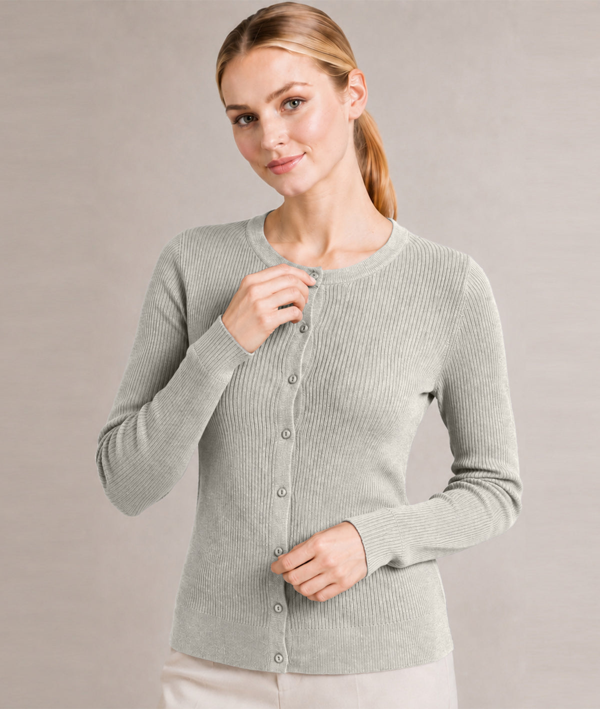 Women’s Soft-Knit Ribbed Button-Down Cardigan Sweater