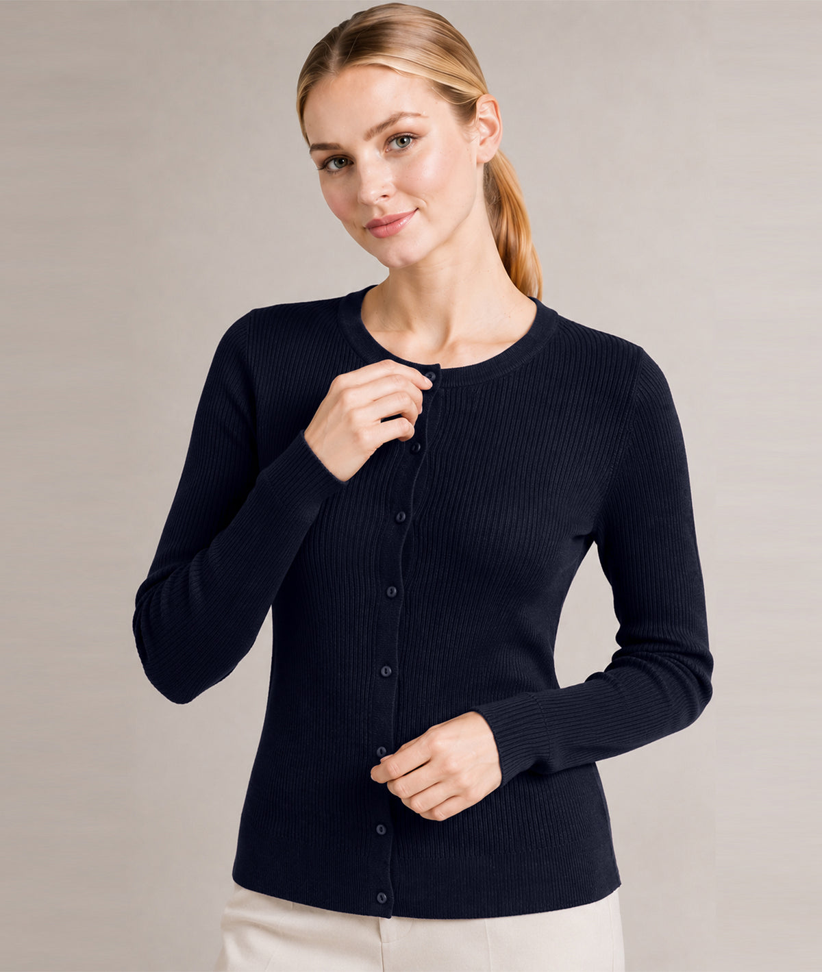 Women’s Soft-Knit Ribbed Button-Down Cardigan Sweater