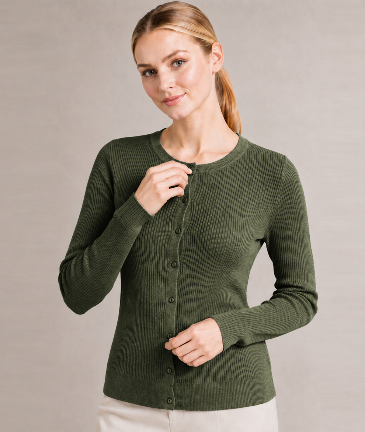 Women’s Soft-Knit Ribbed Button-Down Cardigan Sweater