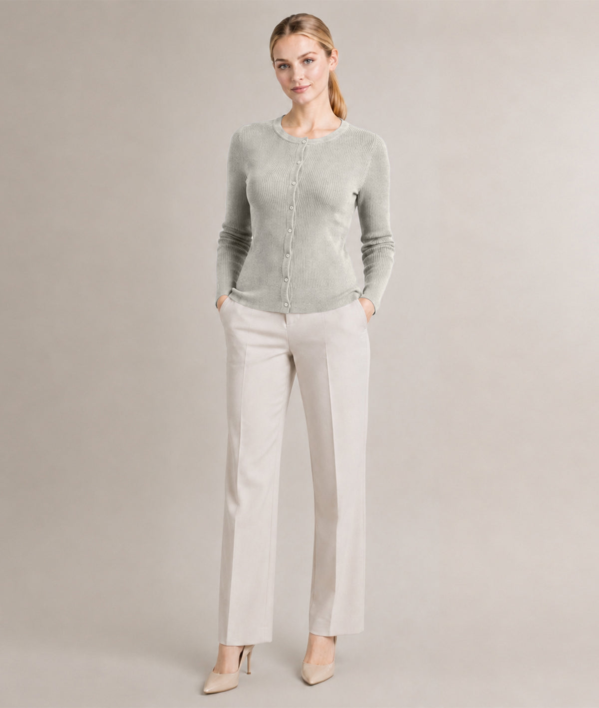 Women’s Soft-Knit Ribbed Button-Down Cardigan Sweater