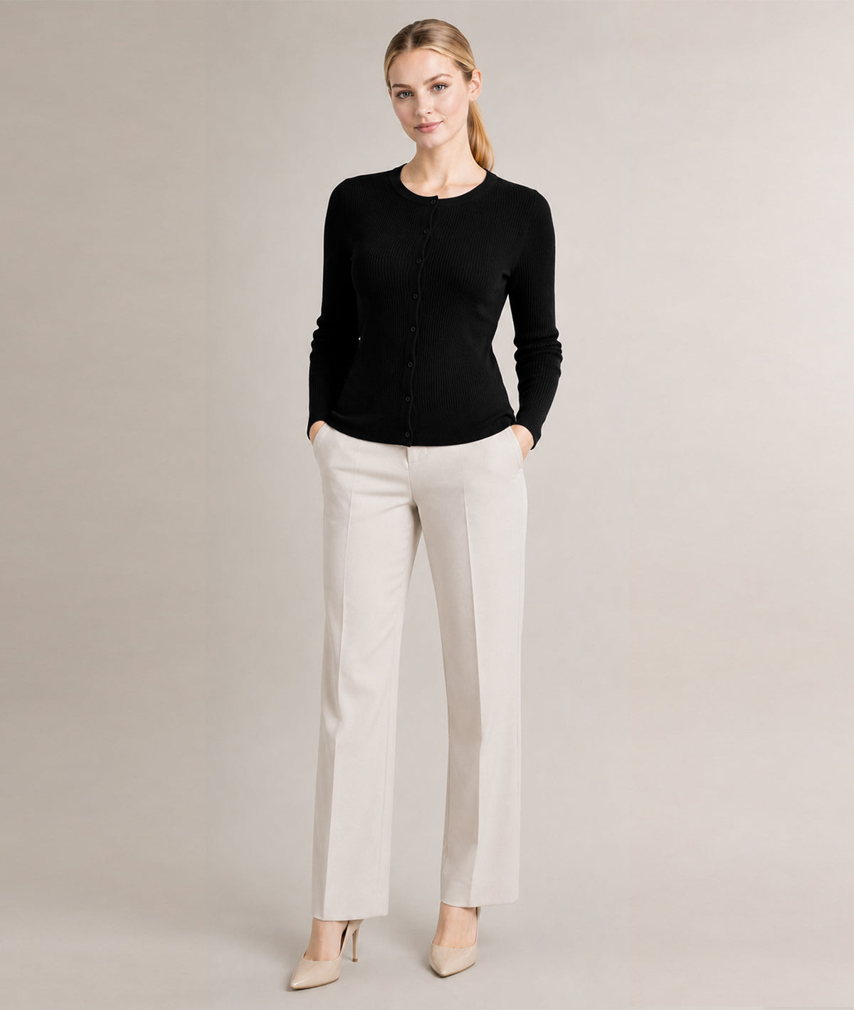 Women’s Soft-Knit Ribbed Button-Down Cardigan Sweater