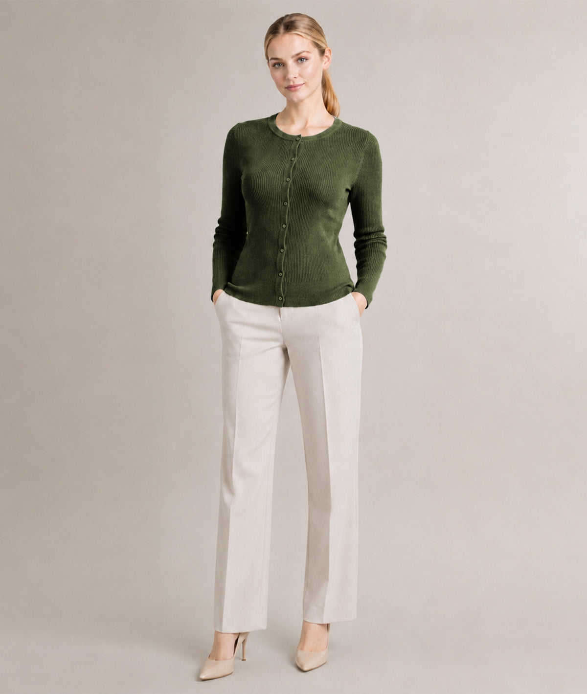 Women’s Soft-Knit Ribbed Button-Down Cardigan Sweater