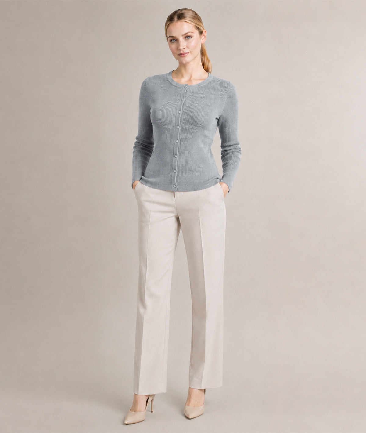 Women’s Soft-Knit Ribbed Button-Down Cardigan Sweater