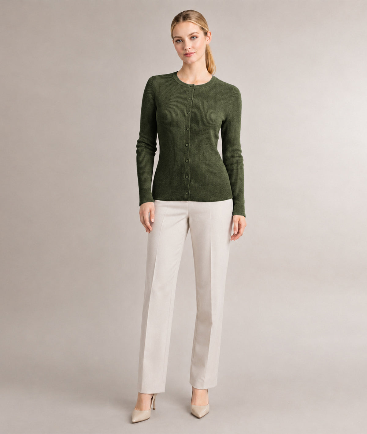 Women’s Soft-Knit Ribbed Button-Down Cardigan Sweater