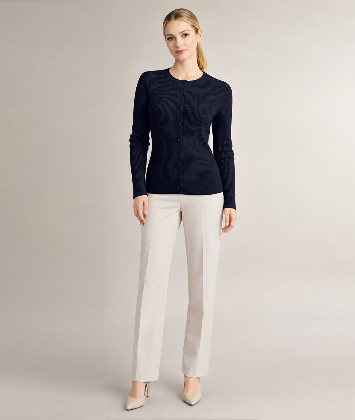 Women’s Soft-Knit Ribbed Button-Down Cardigan Sweater