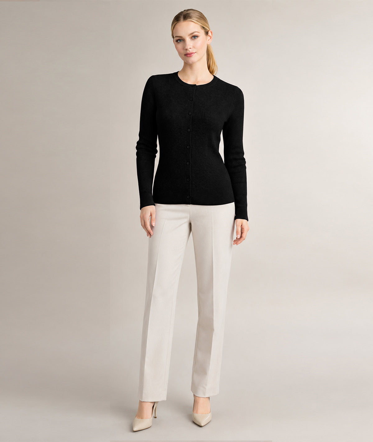 Women’s Soft-Knit Ribbed Button-Down Cardigan Sweater
