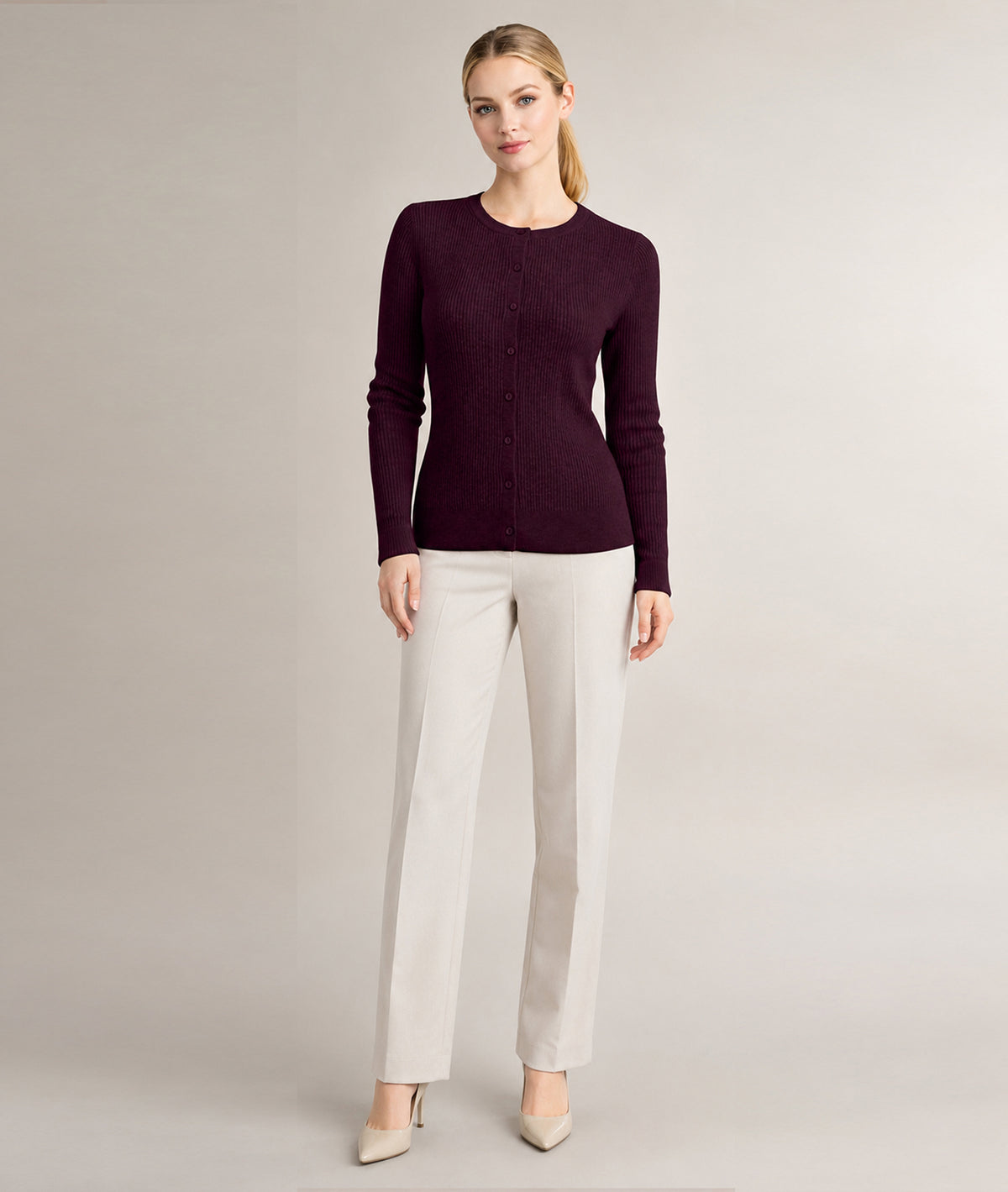 Women’s Soft-Knit Ribbed Button-Down Cardigan Sweater