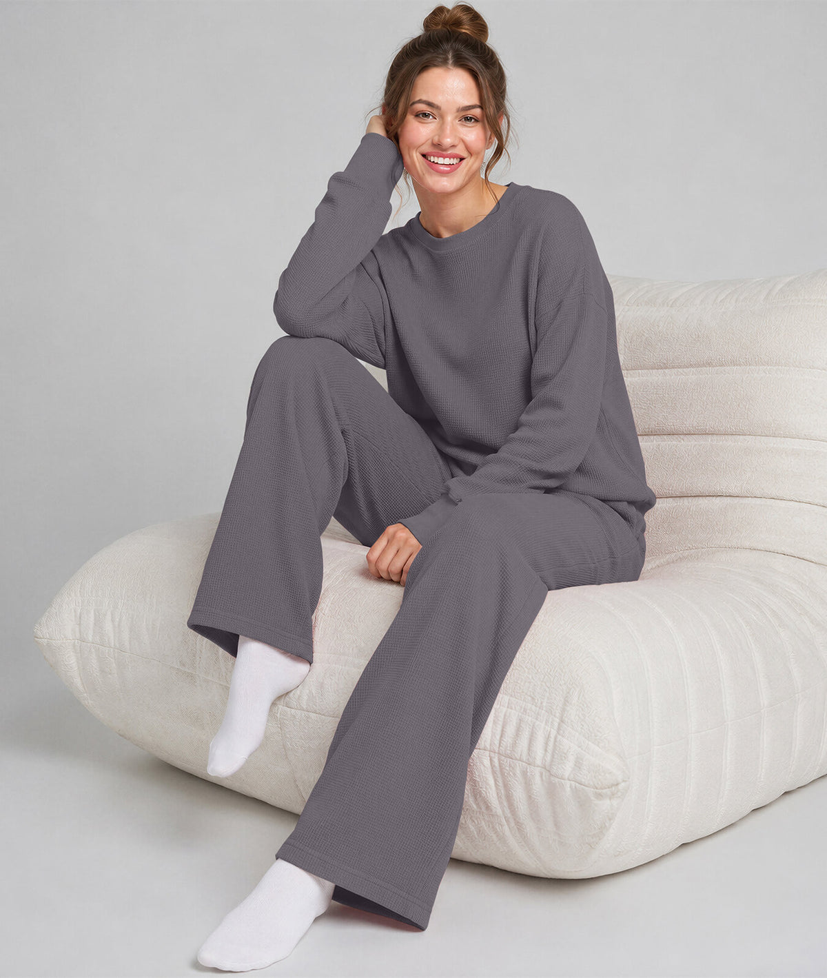 Waffle Knit Stretch Pants – Soft 2-Way Stretch Comfort Lounge Pant