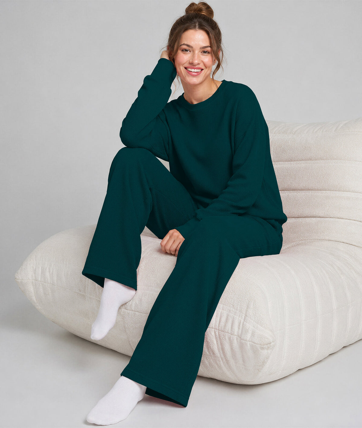 Waffle Knit Stretch Pants – Soft 2-Way Stretch Comfort Lounge Pant