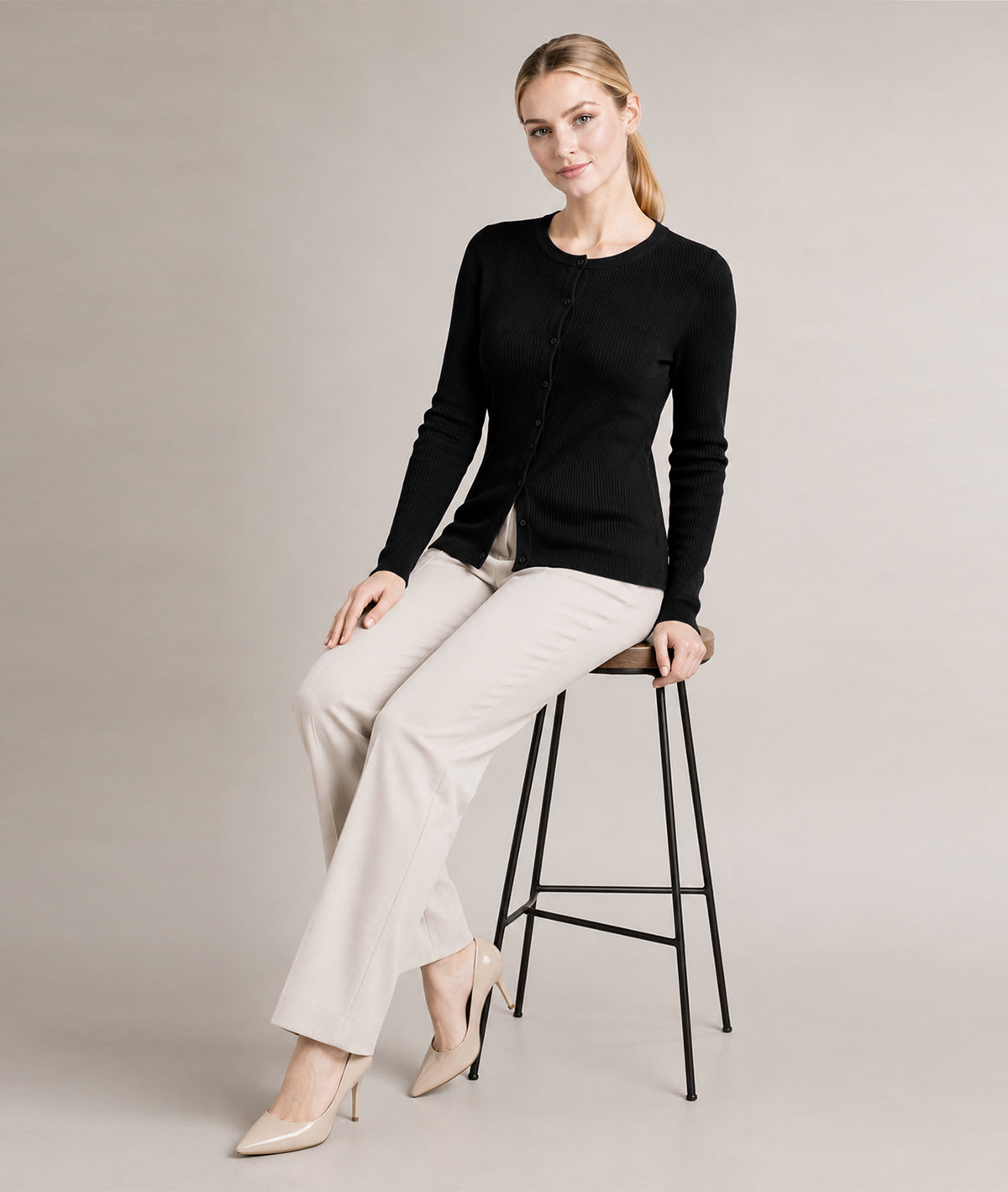 Women’s Soft-Knit Ribbed Button-Down Cardigan Sweater