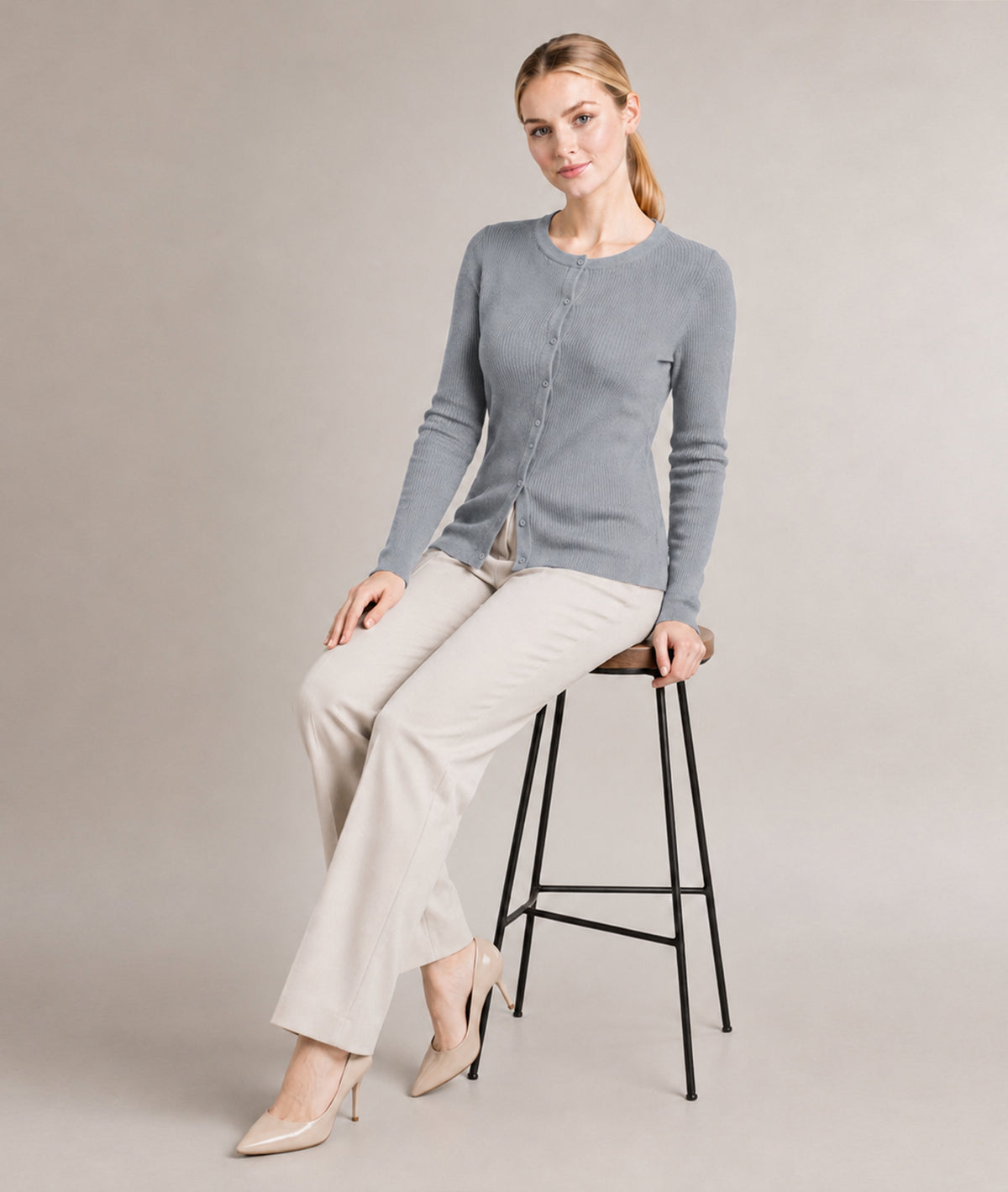 Women’s Soft-Knit Ribbed Button-Down Cardigan Sweater