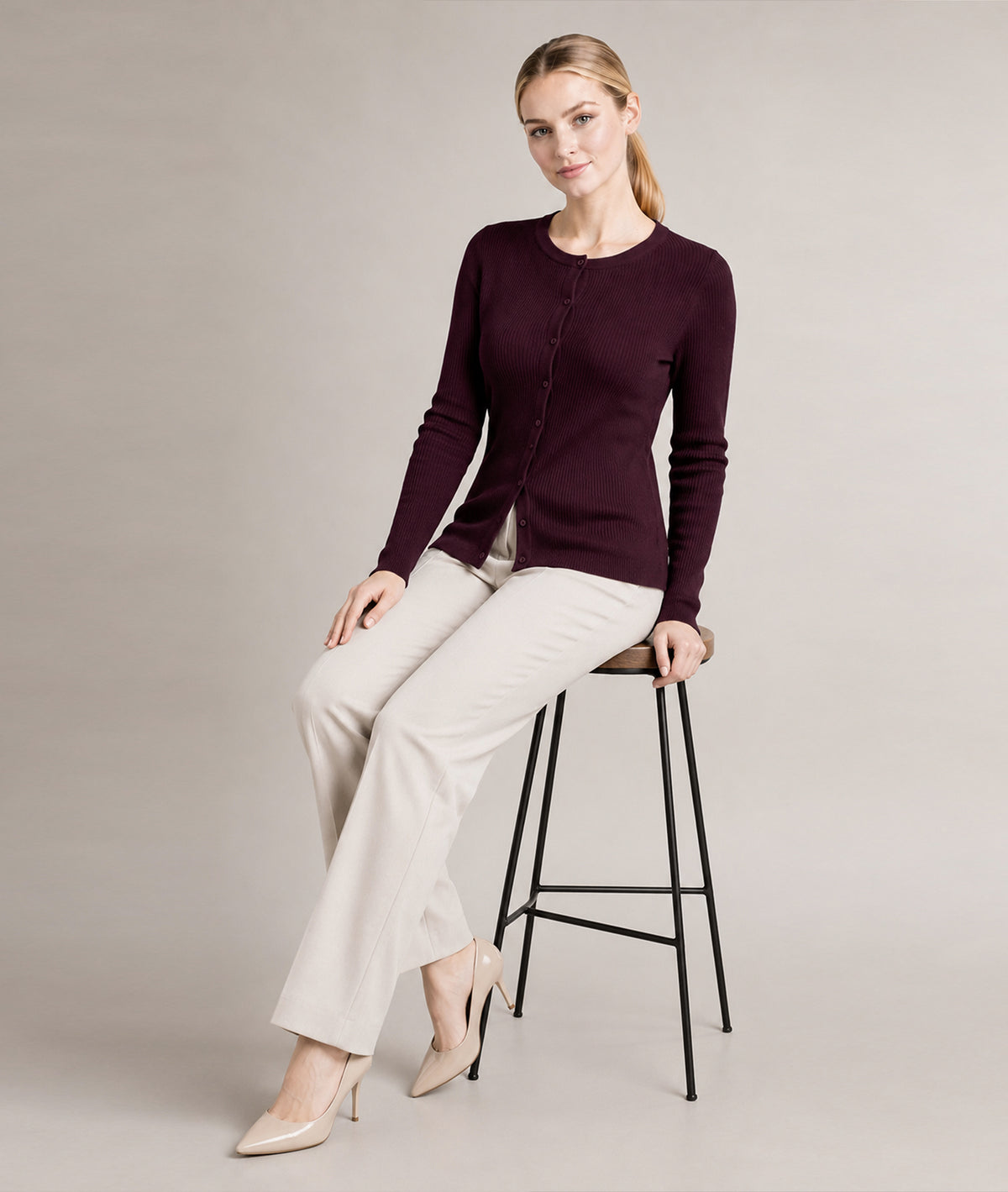 Women’s Soft-Knit Ribbed Button-Down Cardigan Sweater
